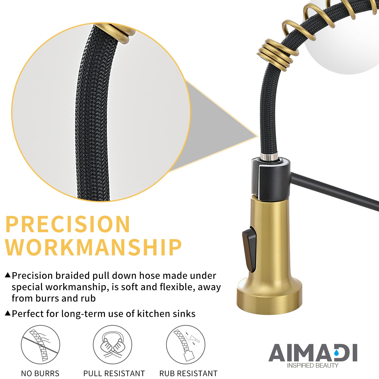 Aimadi Black Faucet Kitchen,Commercial Black Gold Kitchen Faucet Matte Black Modern Single Handle Kitchen Faucet With Pull Down